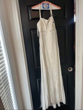 Sue Wong Ivory Beaded Spaghetti-Strap Gown vintage Y2K wedding prom dress